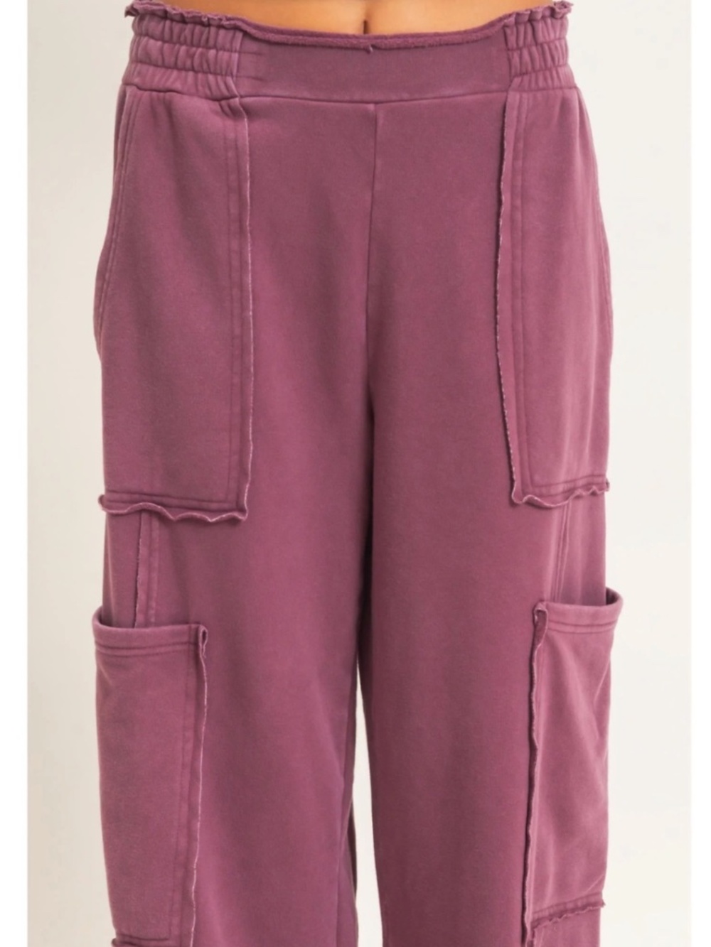 NEW Double Zero Dark Cherry Mineral Wash Cargo Sweatpants – Medium - Picture 4 of 6